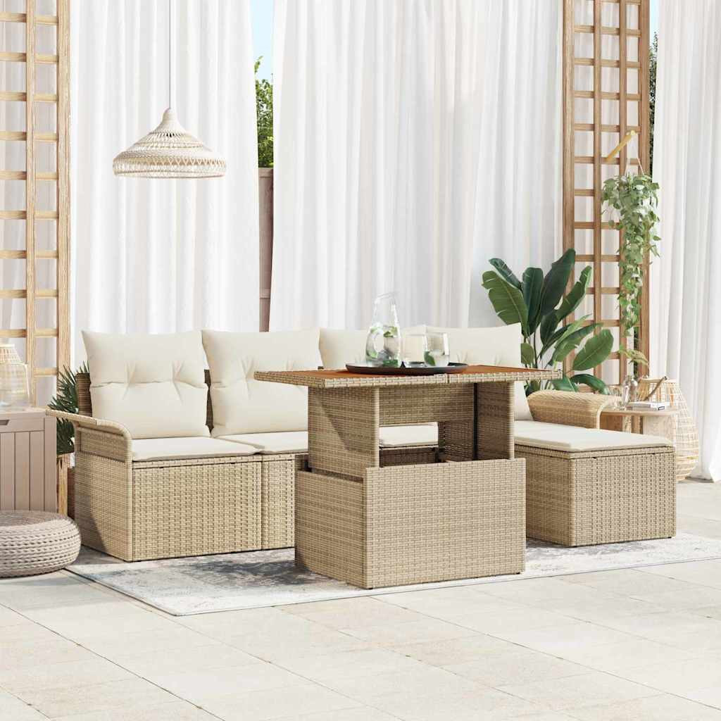 vidaXL Garten-Sofa-Set mit Kissen 6 pcs Beige und Creme