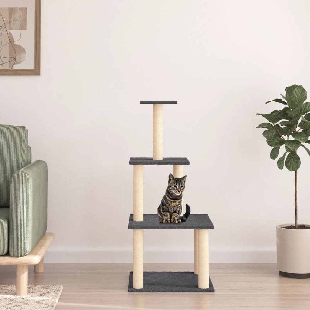 vidaXL Kratzbaum mit Sisal-Kratzsäulen Dunkelgrau 111 cm
