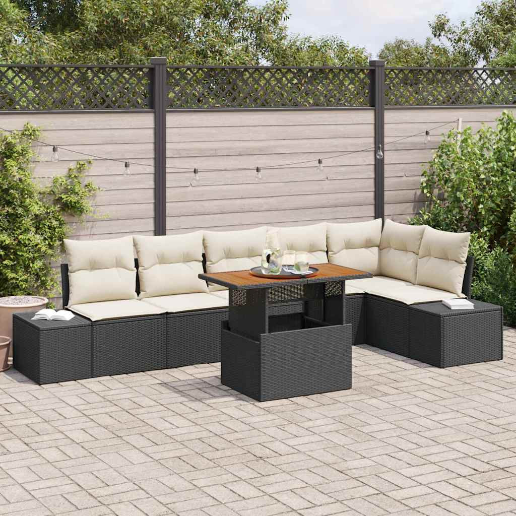 vidaXL Gartensofa-set 7 Stk. Schwarz und Creme
