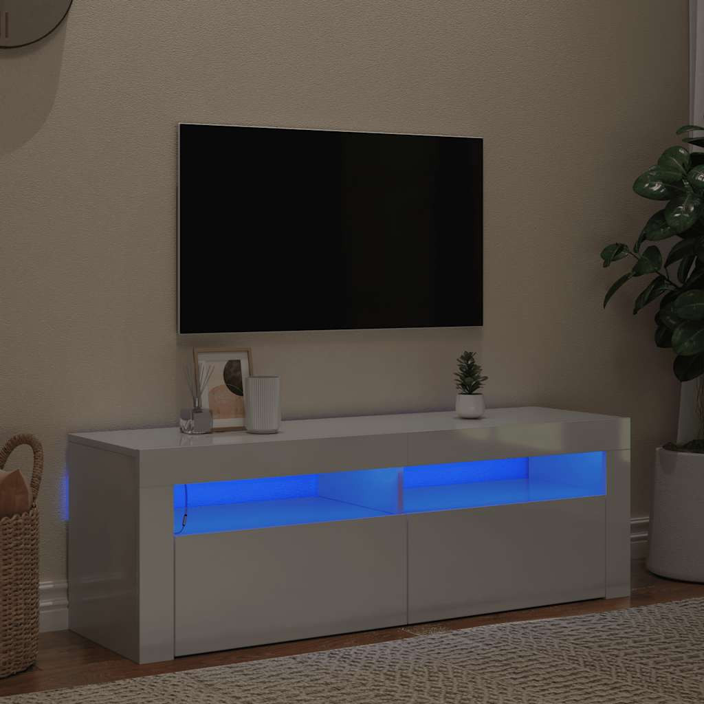 vidaXL TV-Schrank mit LED-Leuchten Hochglanz-Weiß 120x35x40 cm