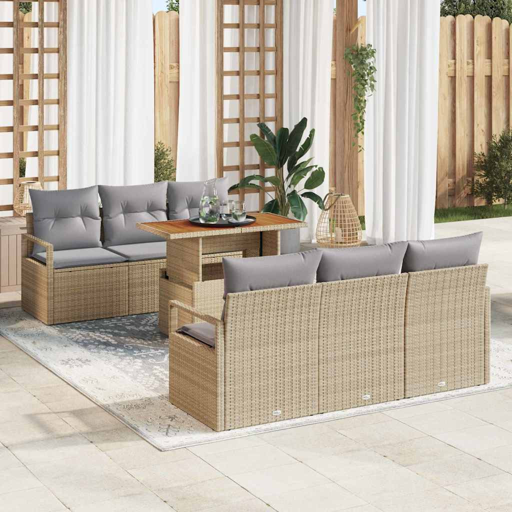 vidaXL Garten-Sofa-Set mit Kissen 7 pcs Beige und Hellgrau