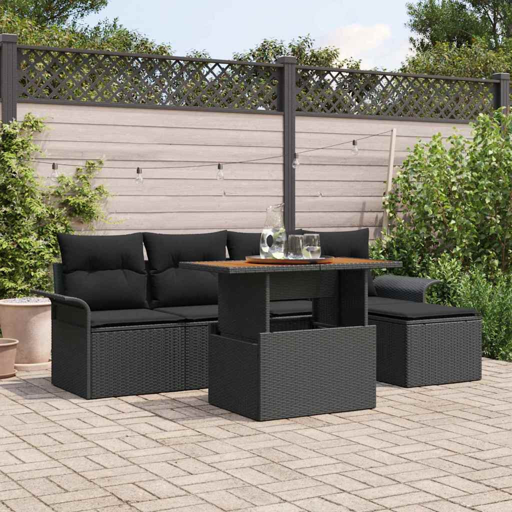 vidaXL Garten-Sofa-Set mit Kissen 6 pcs Schwarz