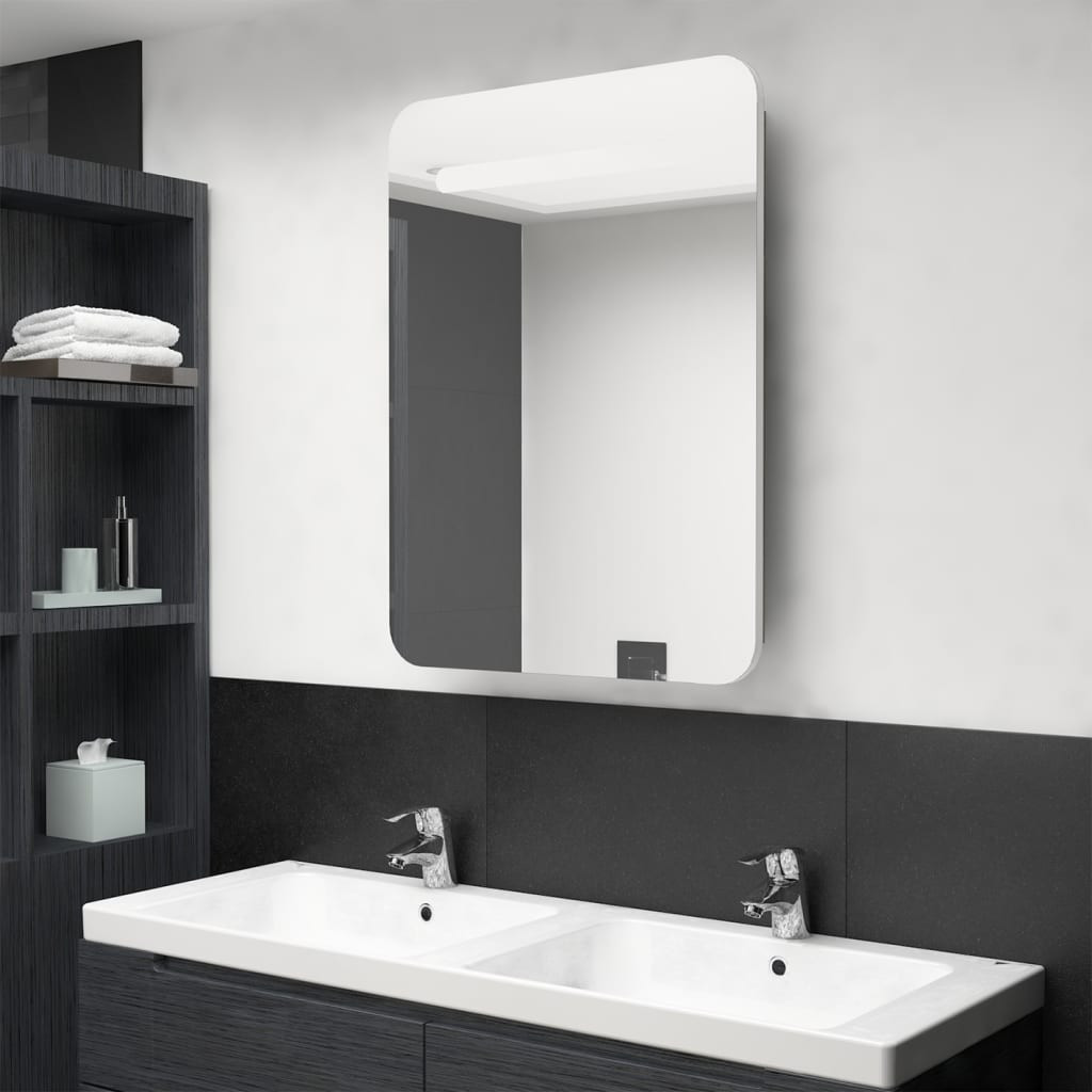 vidaXL LED-Bad-Spiegelschrank Weiß und Eichen-Optik 60x11x80 cm