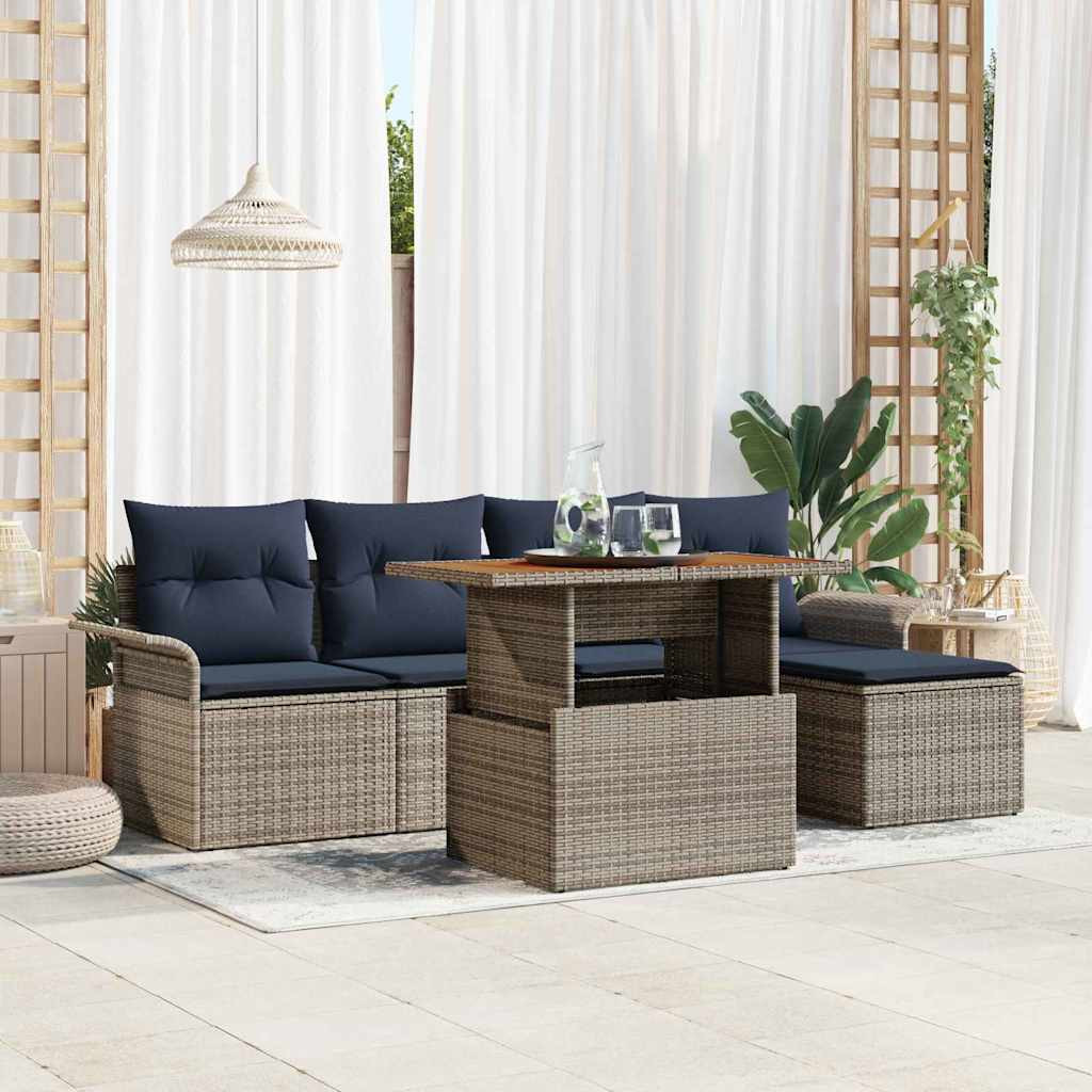 vidaXL Garten-Sofa-Set mit Kissen 6 pcs Grau und Marineblau