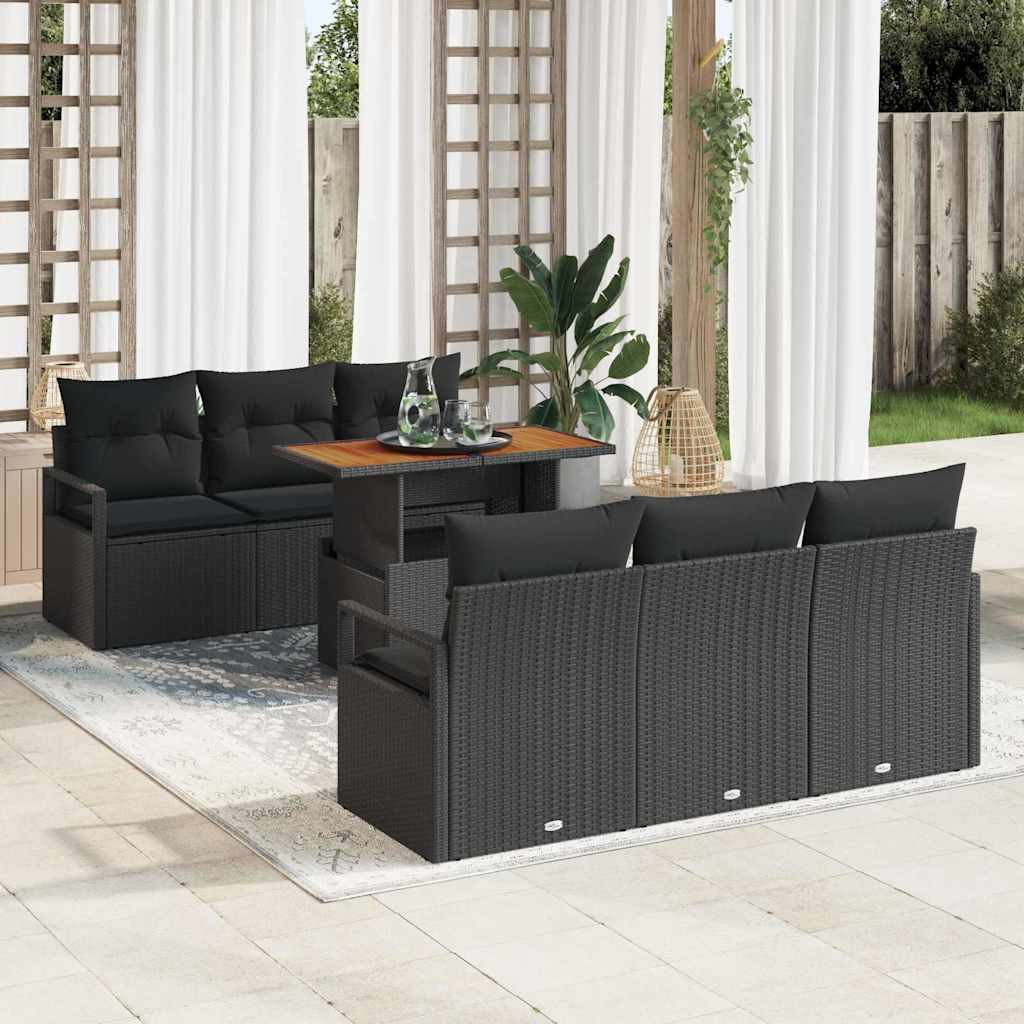 vidaXL Garten-Sofa-Set mit Kissen 7 pcs Schwarz