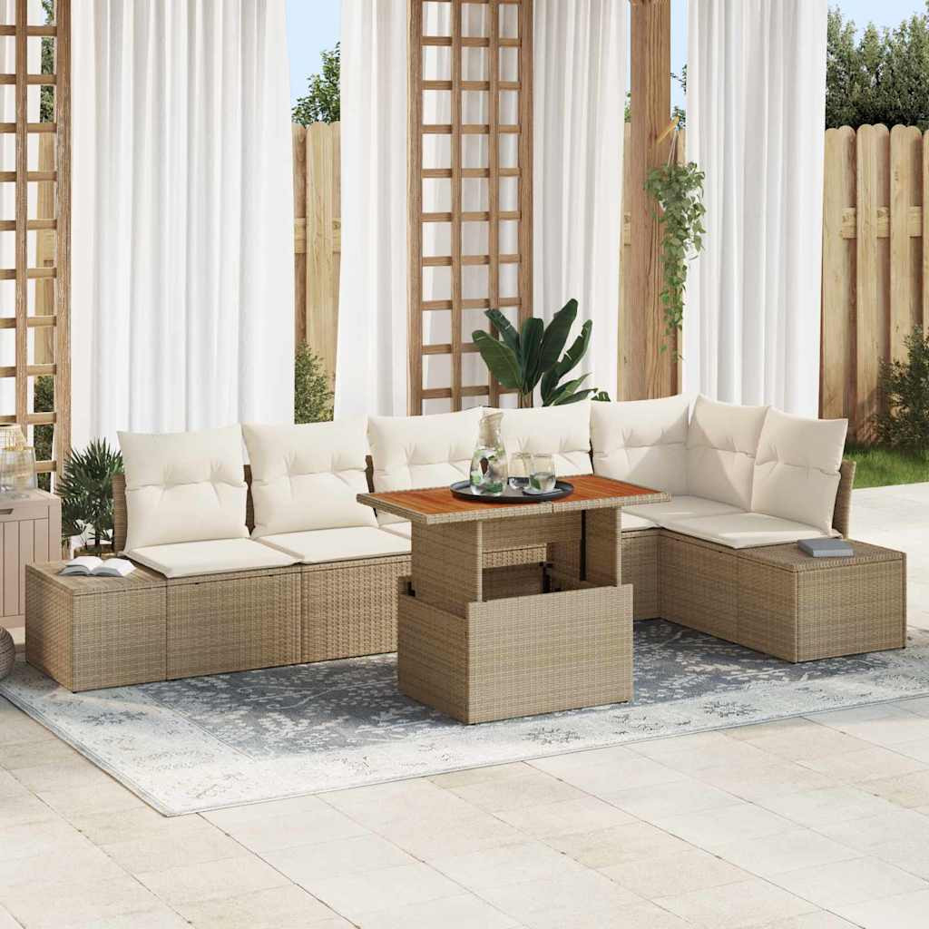 vidaXL Gartensofa-set 7 Stk. Beige und Creme