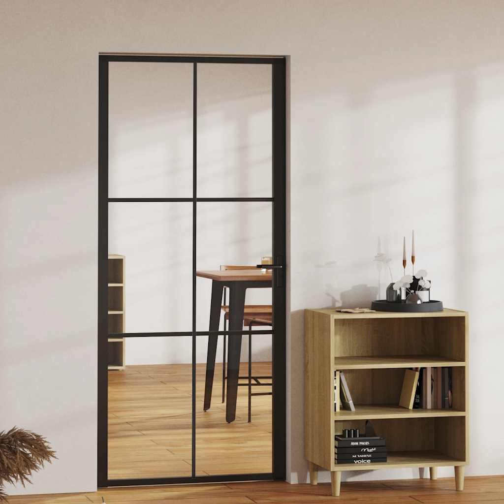 vidaXL Innentür ESG Glas und Aluminium 93x201,5 cm Schwarz