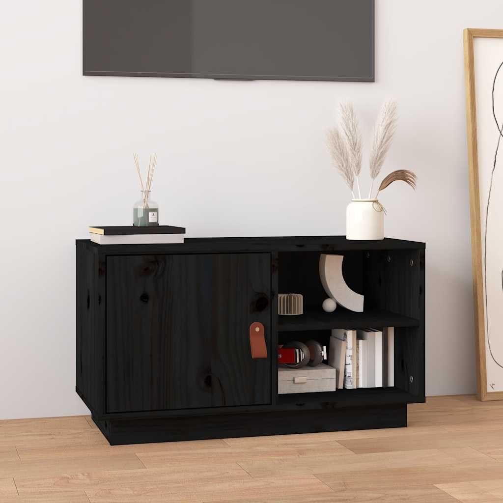 vidaXL TV-Schrank Schwarz 70x34x40 cm Massivholz Kiefer