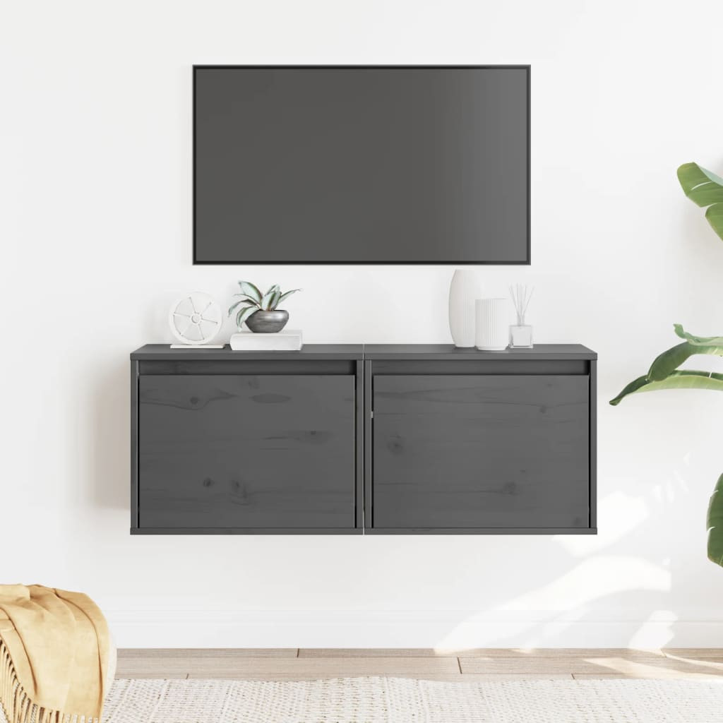 vidaXL Wandschränke 2 Stk. Grau 45x30x35 cm Massivholz Kiefer