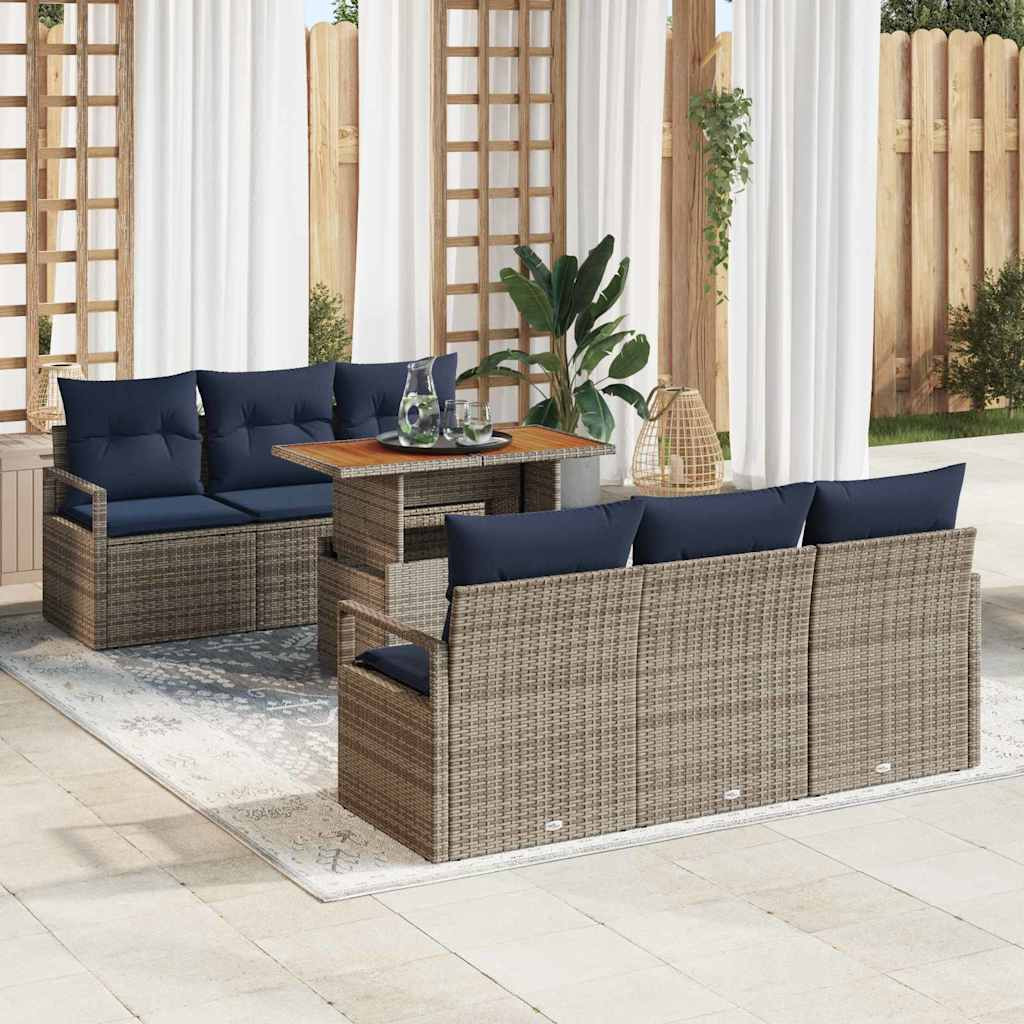 vidaXL Garten-Sofa-Set mit Kissen 7 pcs Grau und Marineblau