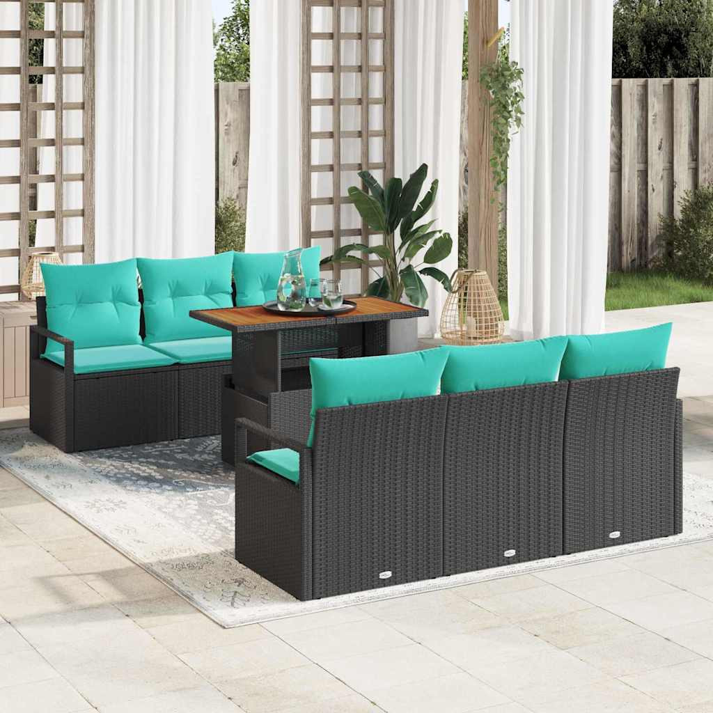 vidaXL Garten-Sofa-Set mit Kissen 7 pcs Schwarz und blau