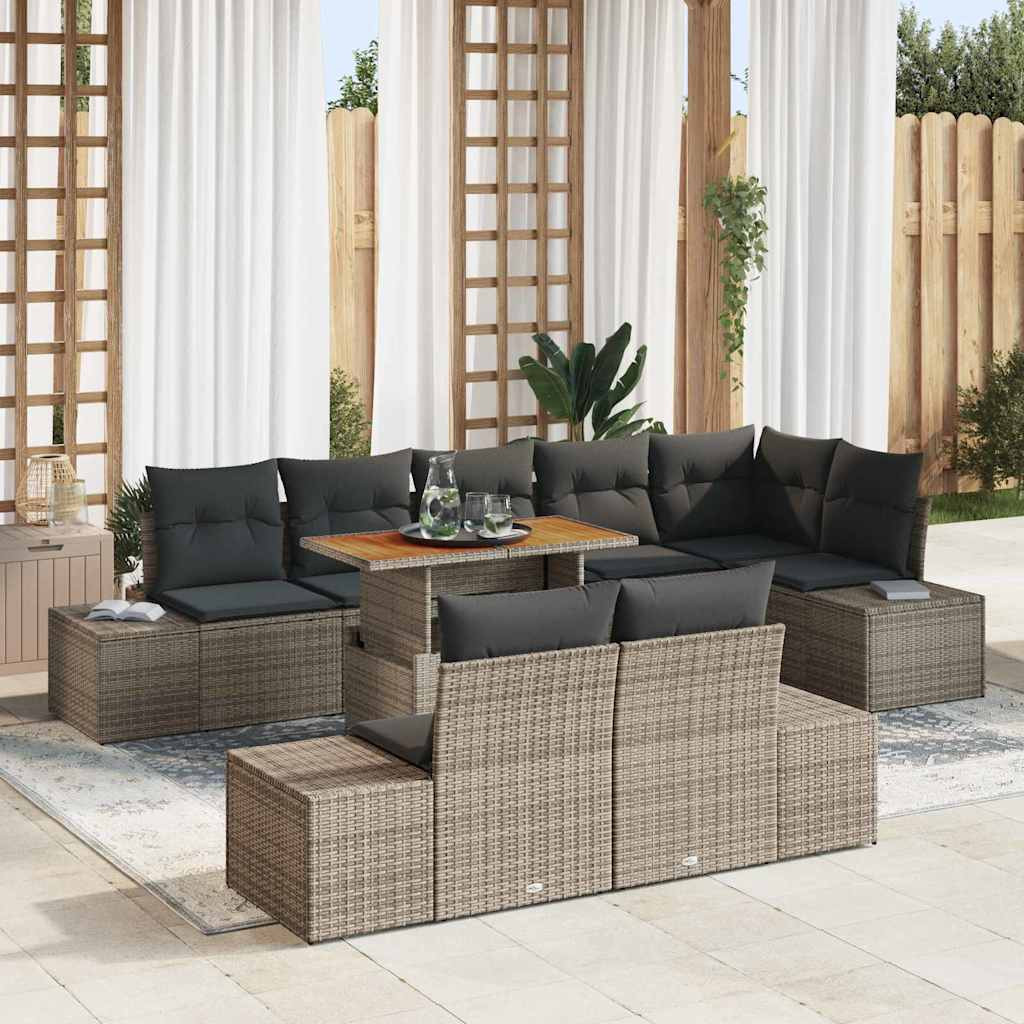 vidaXL Gartensofa-set 9 Stk. Grau Poly-Rattan