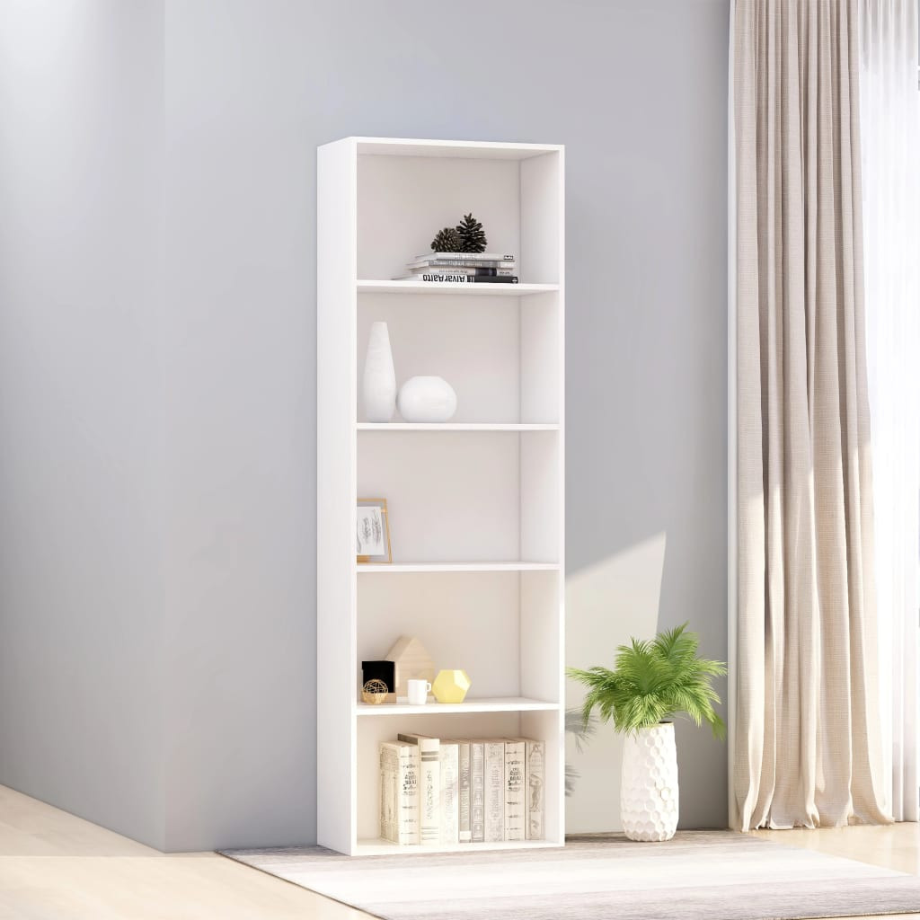 vidaXL Bücherregal 5 Fächer Weiß 60x30x189 cm Holzwerkstoff