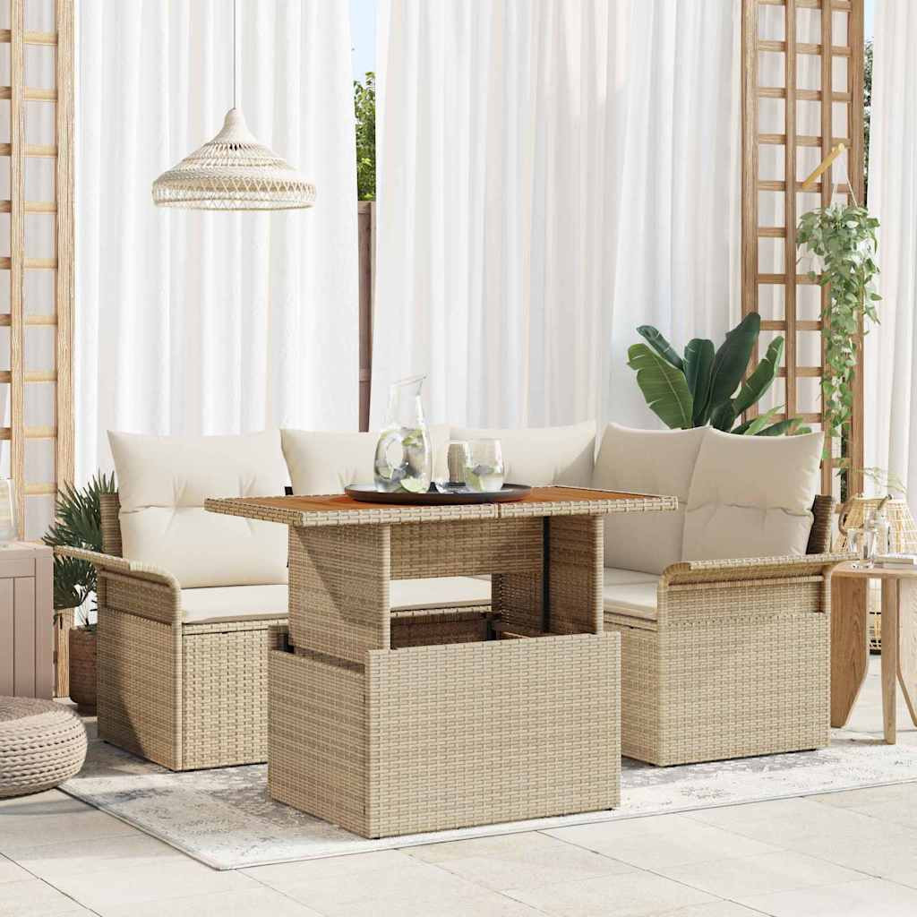vidaXL Garten-Sofa-Set mit Kissen 5 pcs Beige und Creme