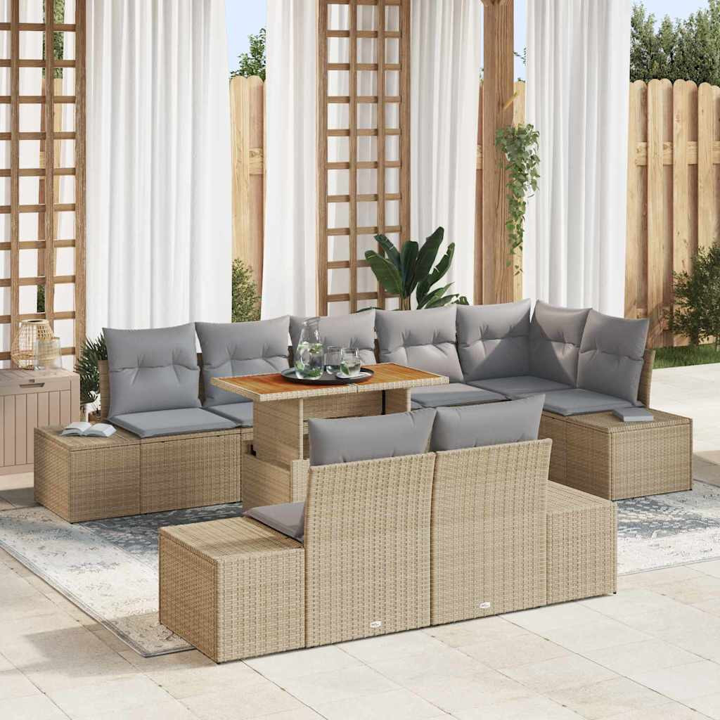 vidaXL Gartensofa-set 9 Stk. Beige Poly-Rattan