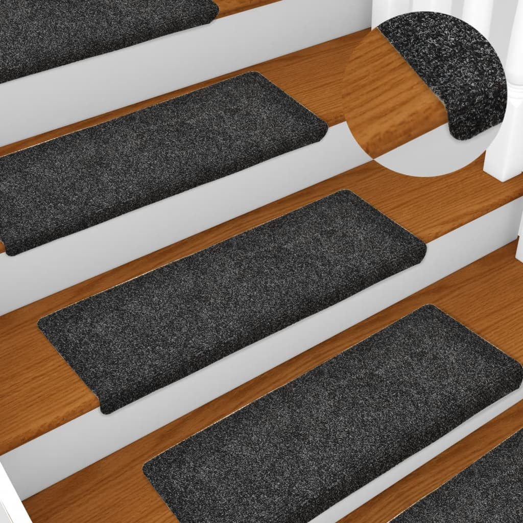 vidaXL Stufenmatten Selbstklebend 15 Stk. 65x21x4 cm Dunkelgrau Rechteckiger Rand