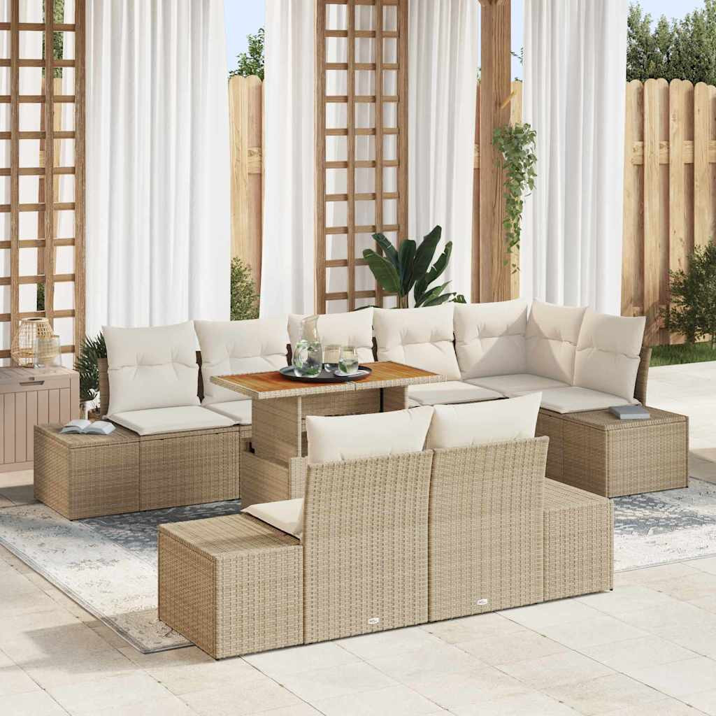 vidaXL Gartensofa-set 9 Stk. Beige Poly-Rattan