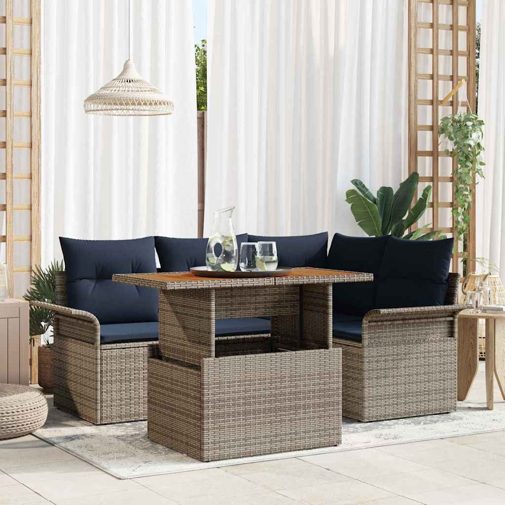vidaXL Garten-Sofa-Set mit Kissen 5 pcs Grau und Marineblau