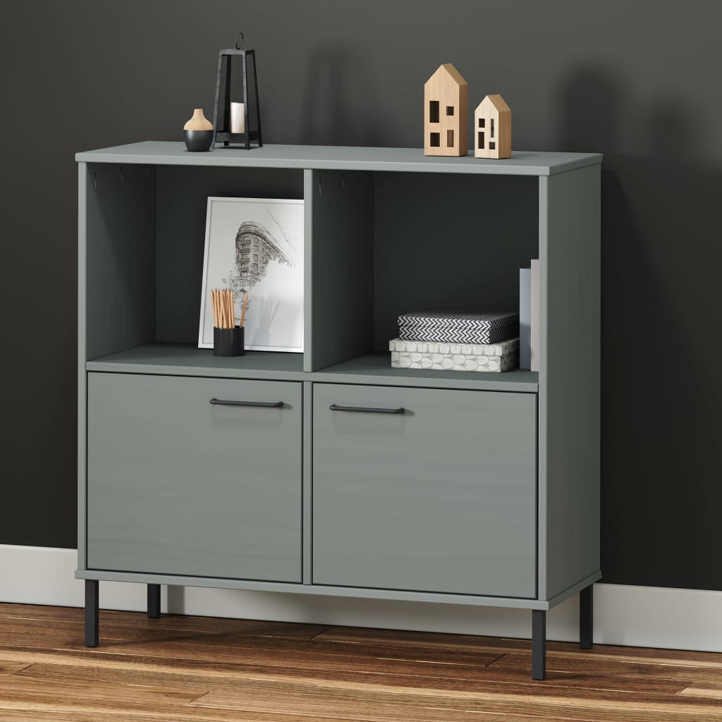 vidaXL Bücherregal OSLO mit Metallbeinen Grau 90x35x90,5 cm Massivholz