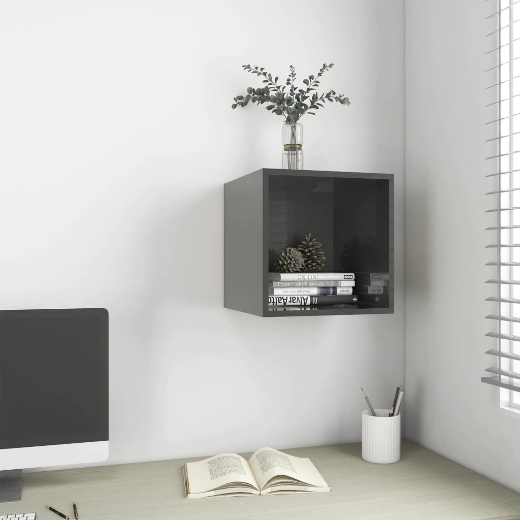 vidaXL Wandschrank Hochglanz-Grau 37x37x37 cm Holzwerkstoff