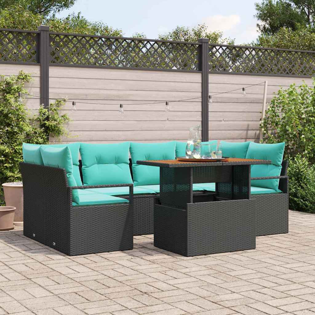 vidaXL Garten-Sofa-Set mit Kissen 7 pcs Schwarz und blau