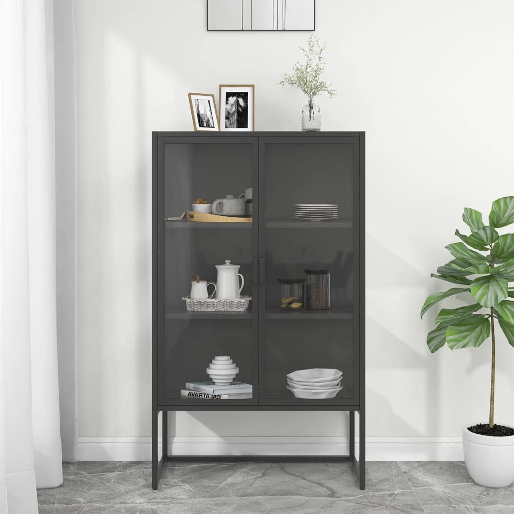 vidaXL Highboard Anthrazit 80x35x135 cm Stahl und Gehärtetes Glas