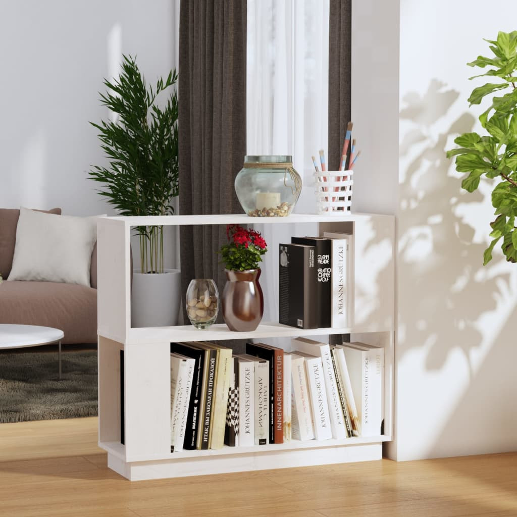 vidaXL Bücherregal/Raumteiler Weiß 80x25x70 cm Massivholz Kiefer
