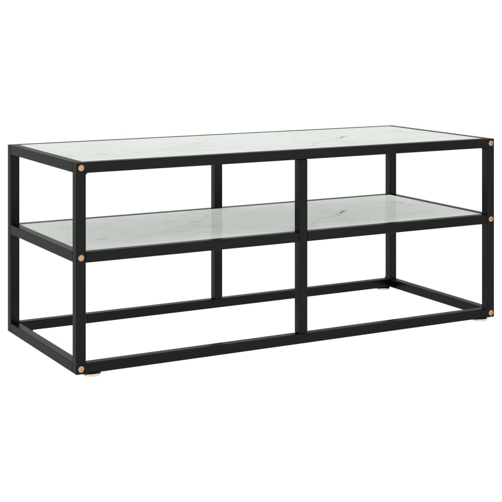 vidaXL TV-Schrank Schwarz mit Hartglas Marmor-Optik 100x40x40 cm