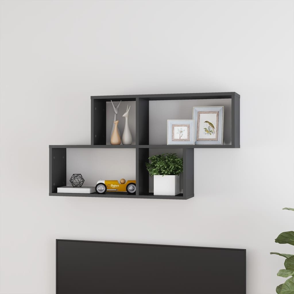 vidaXL Wandregal Hochglanz-Grau 100x18x53 cm Holzwerkstoff