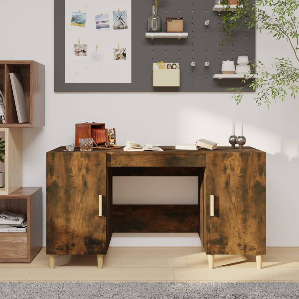 vidaXL Schreibtisch Räuchereiche 140x50x75 cm Holzwerkstoff