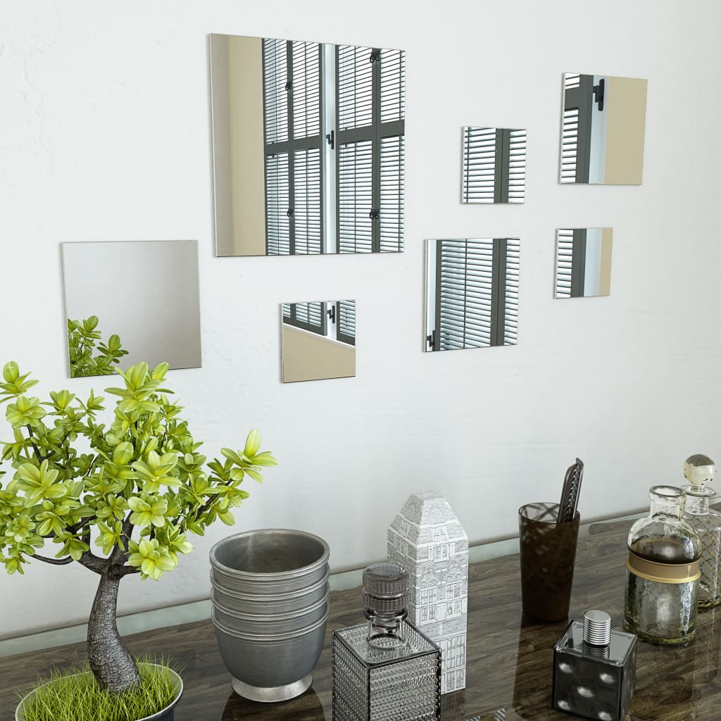 vidaXL 7-teiliges Wandspiegelset Quadratisch Glas