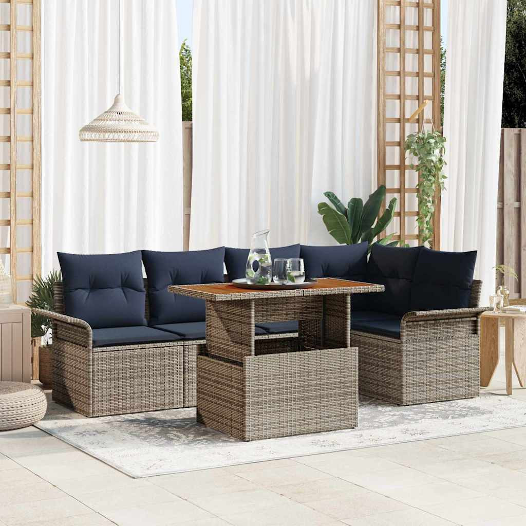 vidaXL Gartensofa-set mit Kissen 6 pcs Grau und Marineblau Poly-Rattan