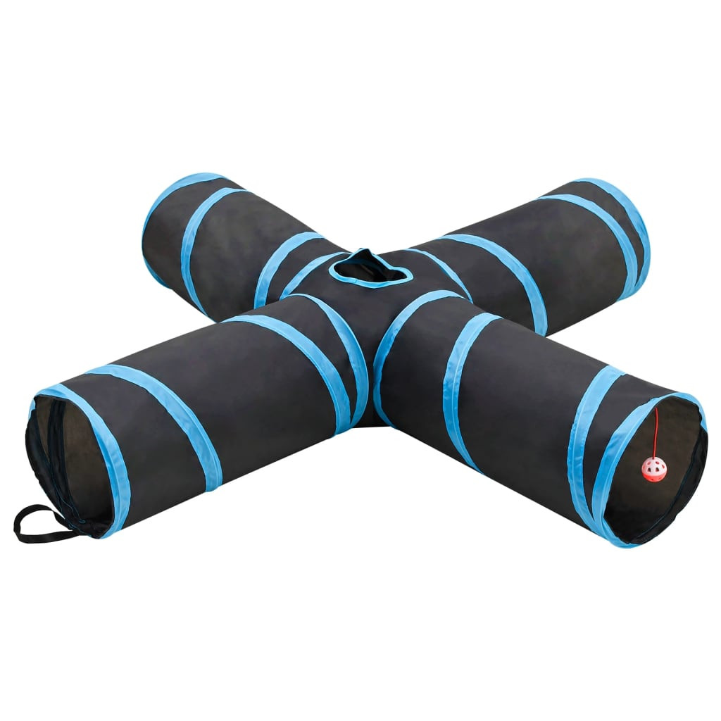 vidaXL Katzentunnel 4-Wege Schwarz und Blau 132 cm Polyester