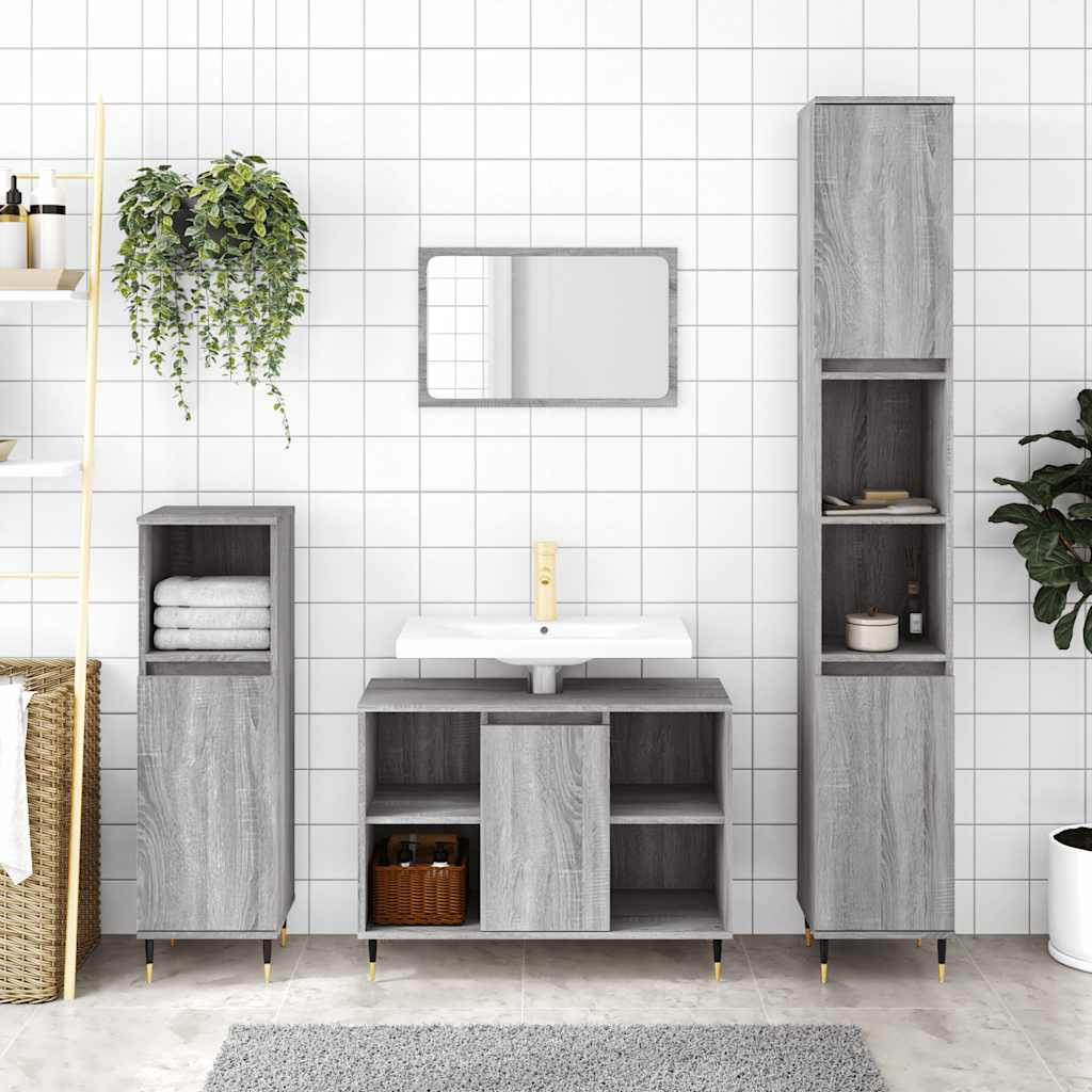 vidaXL Badschrank Grau Sonoma 30x30x100 cm Holzwerkstoff
