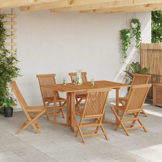 vidaXL Garten Essgruppe 7 pcs Braun Massivholz Teak