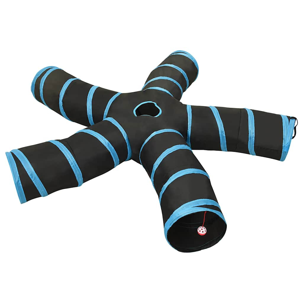 vidaXL Katzentunnel 5-Wege Schwarz und Blau 25 cm Polyester