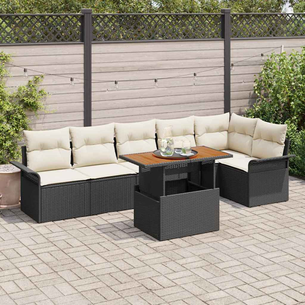vidaXL Gartensofa-set mit Kissen 7 pcs Schwarz und Creme Poly-Rattan