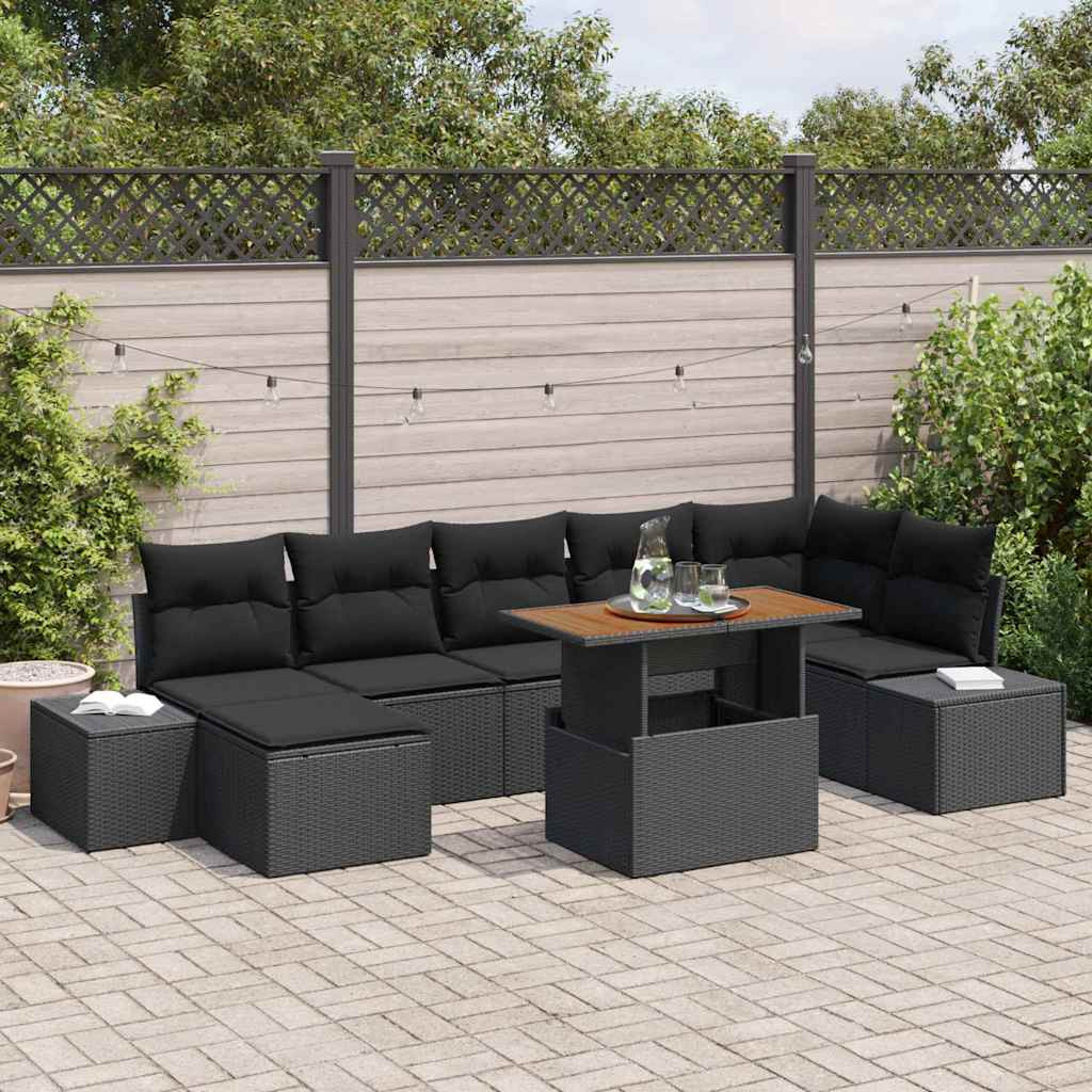vidaXL Garten-Sofa-Set mit Kissen 8 pcs Schwarz und Braun