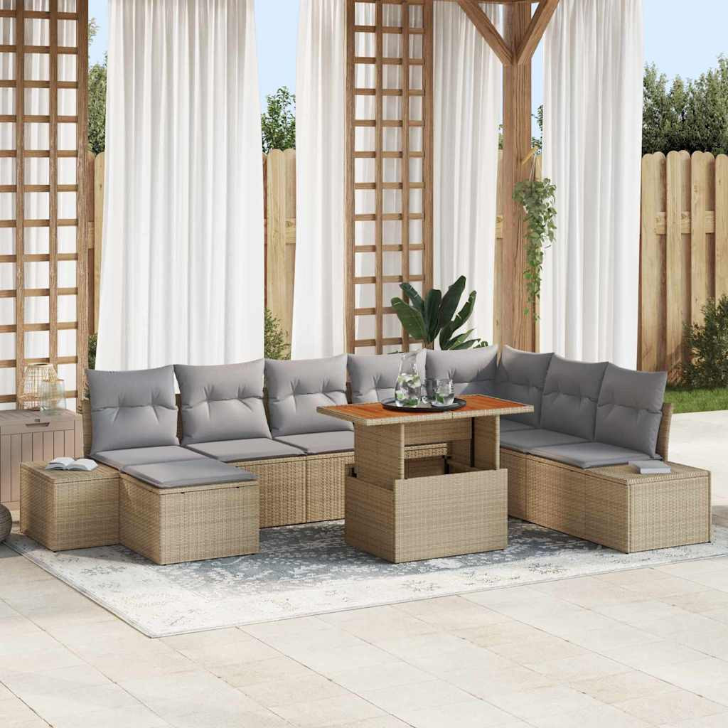 vidaXL Gartensofa-set 9 pcs Beige Poly-Rattan