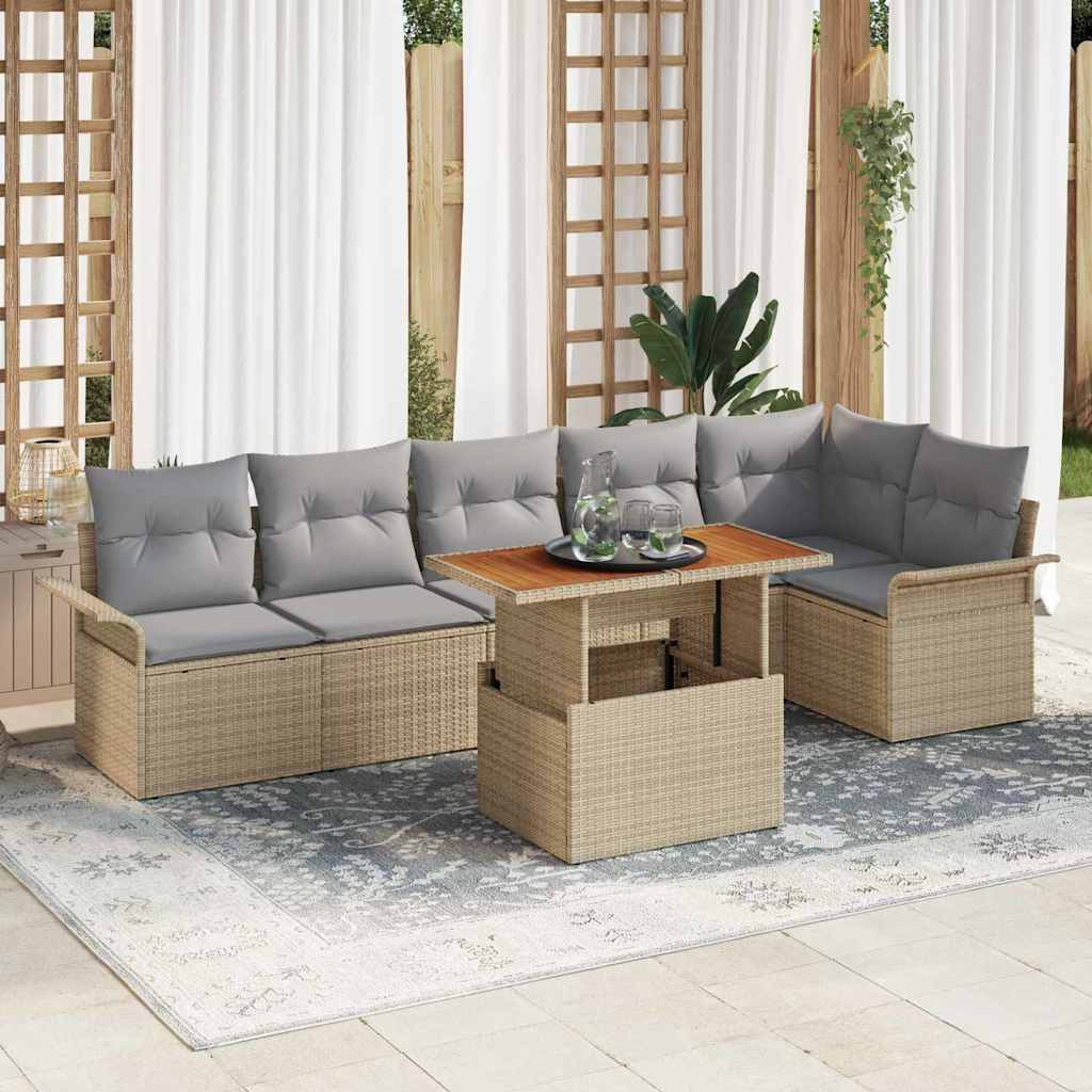 vidaXL Gartensofa-set mit Kissen 7 pcs Beige und Hellgrau Poly-Rattan