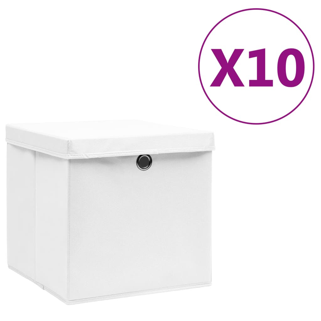 vidaXL Aufbewahrungsboxen mit Deckeln 10 Stk. 28x28x28 cm Weiß