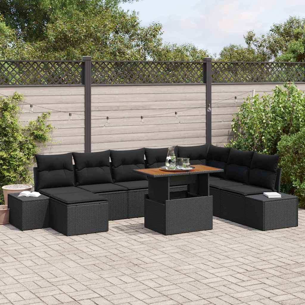 vidaXL Gartensofa-set 9 pcs Schwarz Poly-Rattan