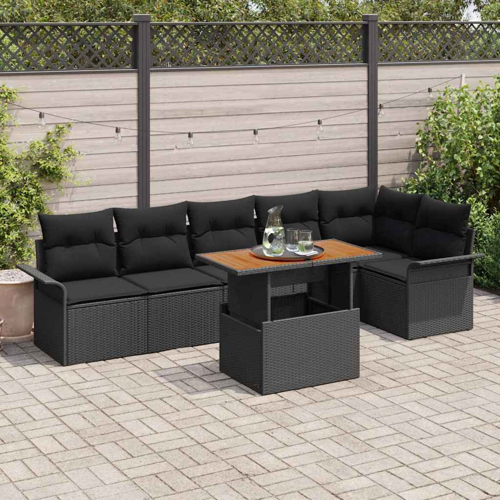 vidaXL Gartensofa-set mit Kissen 7 pcs Schwarz Poly-Rattan