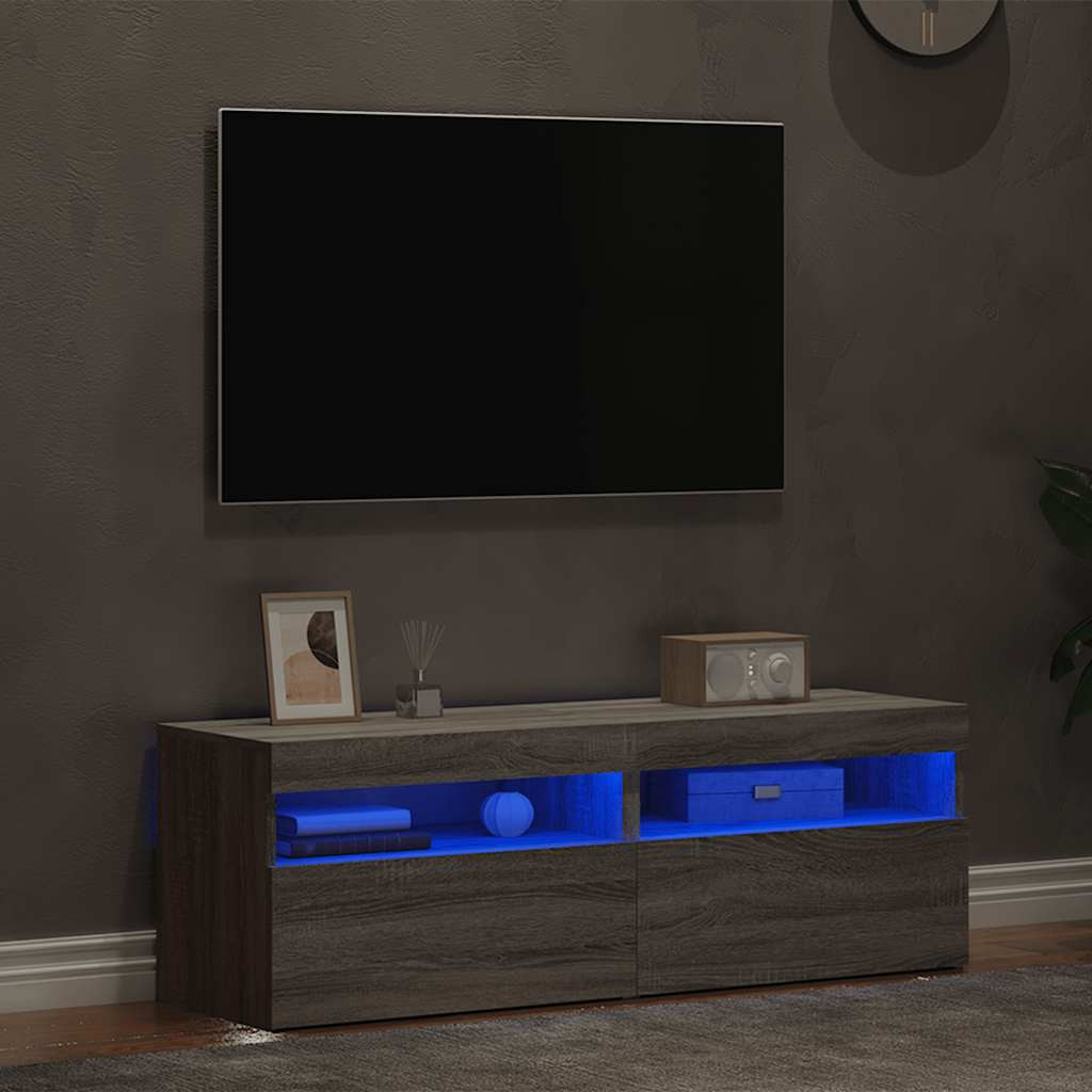 vidaXL TV-Schränke 2 Stk. mit LED-Leuchten Grau Sonoma 60x35x40 cm
