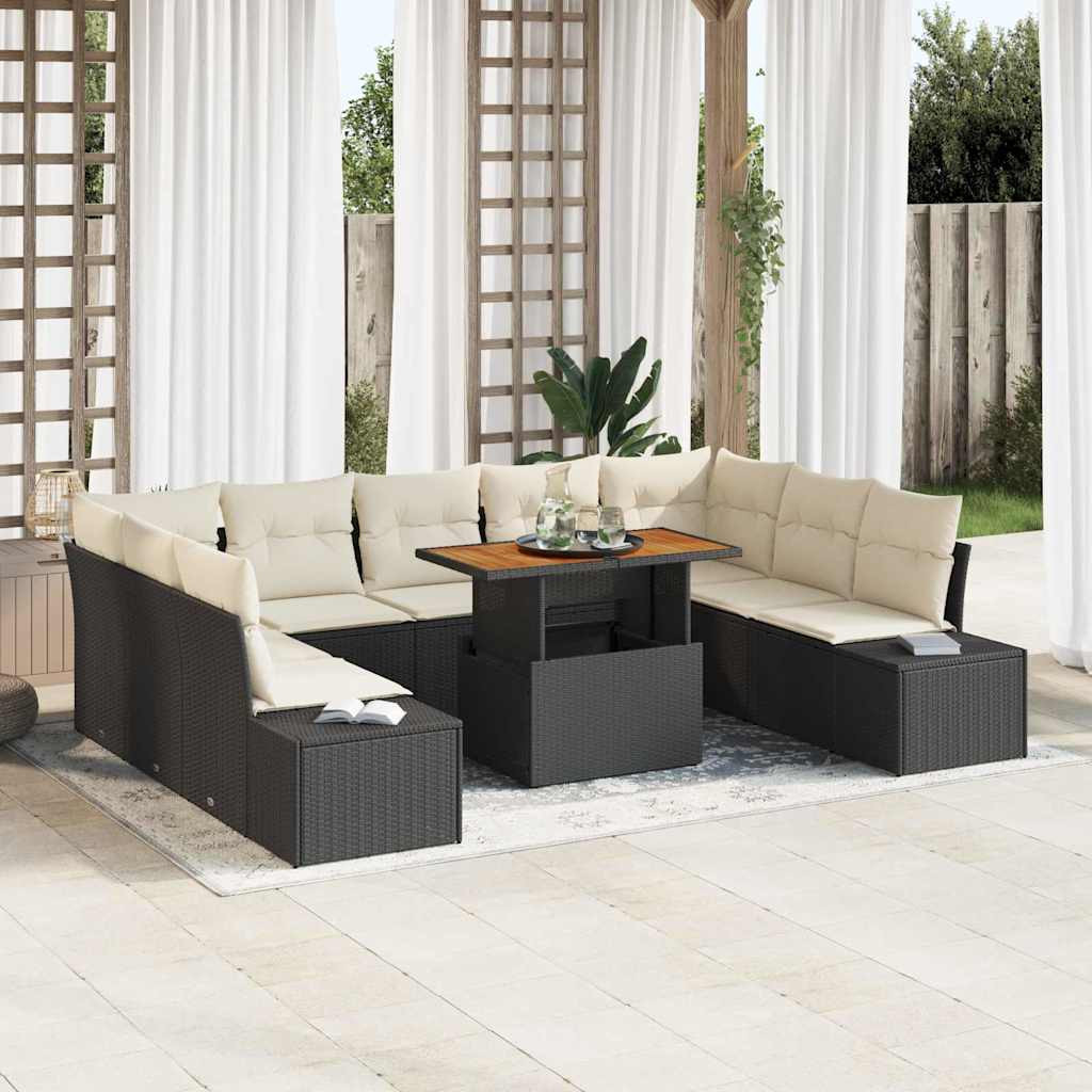vidaXL Gartensofa-set 10 Stk. Schwarz und Creme