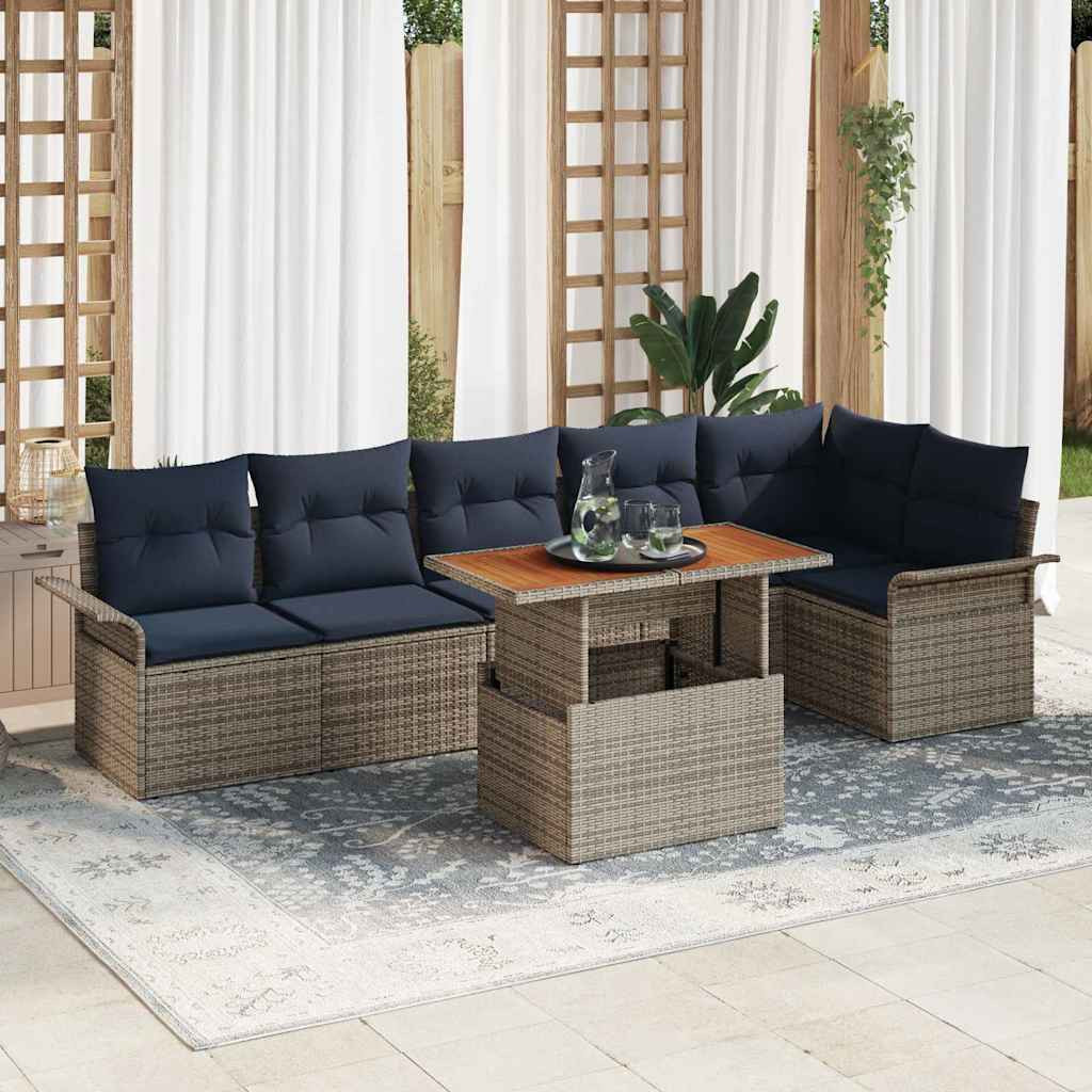 vidaXL Gartensofa-set mit Kissen 7 pcs Grau und Marineblau Poly-Rattan