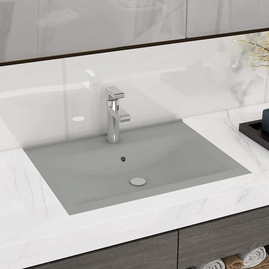 vidaXL Luxus-Waschbecken mit Hahnloch Matt-Hellgrau 60x46 cm Keramik