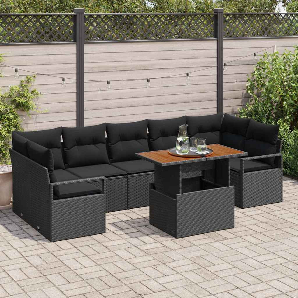 vidaXL Garten-Sofa-Set mit Kissen 8 pcs Schwarz und Braun