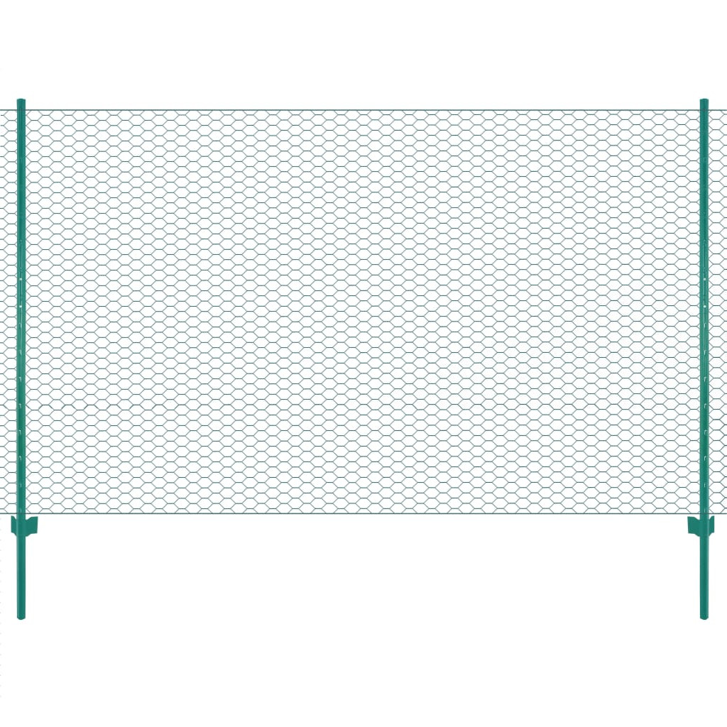 vidaXL Maschendrahtzaun mit Pfosten Stahl 25 x 1,5 m Grün