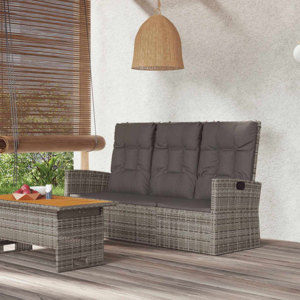 vidaXL Gartenbank mit Liegefunktion & Kissen Grau 173 cm Poly Rattan